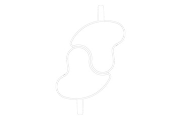 White Outline Illustration of Interlocking Heart-Shaped Mugs Simple White Line Drawing of Two Connected Heart Cups for Graphic Design on Blueprint style 3D Transparent Line Art Technical Outline Engin