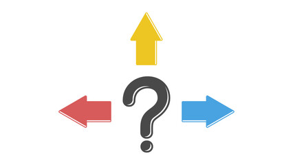 Question mark with three colored arrows pointing in different directions indicating choices