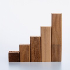 Wooden bar graph isolated on white background