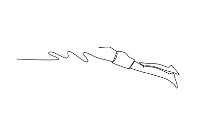 Animated self drawing of continuous line male swimmer in goggles and cap perform butterfly stroke style in swimming pool. Water sport for competition, race, training. Full length single line animation