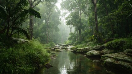 Obraz premium Vibrant and lush tropical jungle landscape in southeast asia during august