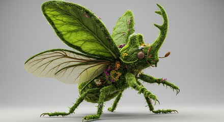 Obraz premium Beetle Insect Covered with Foliage and Flowers