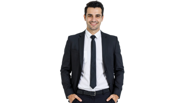 A handsome, smiling, confident and young professional businessman consultant isolated on white background. Suitable for marketing or business purposes. PNG file