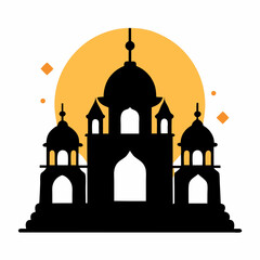Temple Silhouettes with Bells and Lamps for a Festive Cultural Design Vector