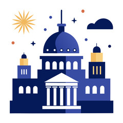 Fireworks Over City Skyline at Night in a Celebratory and Urban Vector Scene