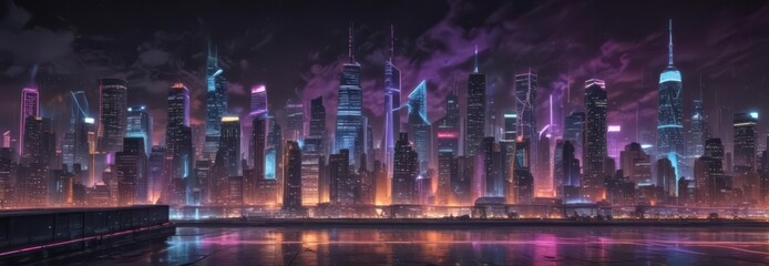 Dynamic lines, neon color splashes, cityscape backdrop,  contemporary,  shine,  brochure