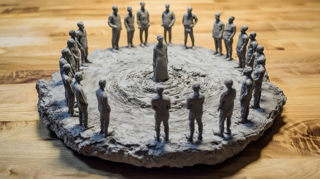 Sculpted figures in a circle unity community and leadership