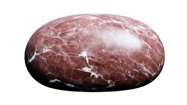 Marble sphere with dark red tones, cut out transparent