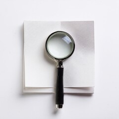 Magnifying glass on paper isolated on white background