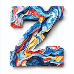 Colorful abstract letter Z made from textured, swirled paint on a white background