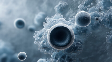 Spherical Streptococcus pneumoniae diplococci with a thick polysaccharide capsule under a microscope