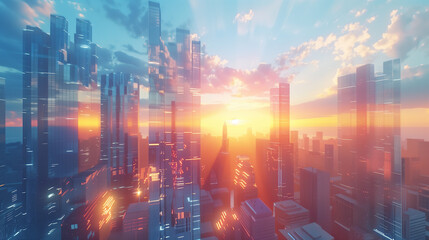 Fototapeta premium skyscrapers with Sunrise over city skyline