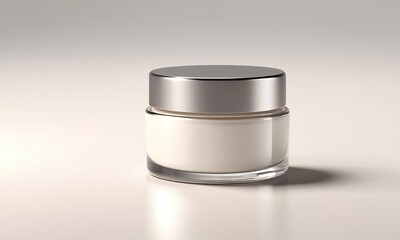 Elegant cream jar with silver lid for cosmetics presentation and branding