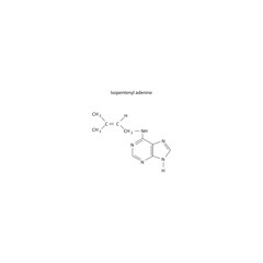 Isopentenyl adenine molecular structure, cytokinin compound skeletal formula. Simple schematic illustration.