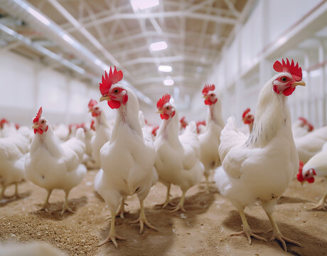 White Chickens in the  industrial farm