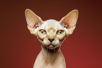 Portrait sphynx cat Isolated on red background