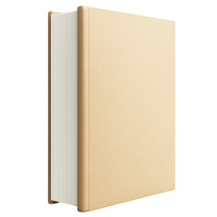 Beige book with white pages shown edge on a white background