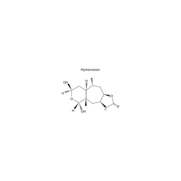 Hymenoxon molecule &ndash; sesquiterpene lactone found in bitterweed. Skeletal diagram of toxic natural compound.