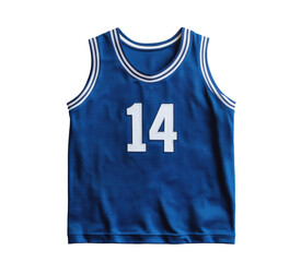 This blue basketball jersey features the number fourteen in bold white on a transparent background, cut out