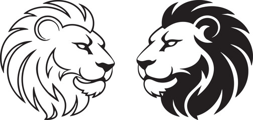Two Profile Lion Heads in a Simple, Bold Style