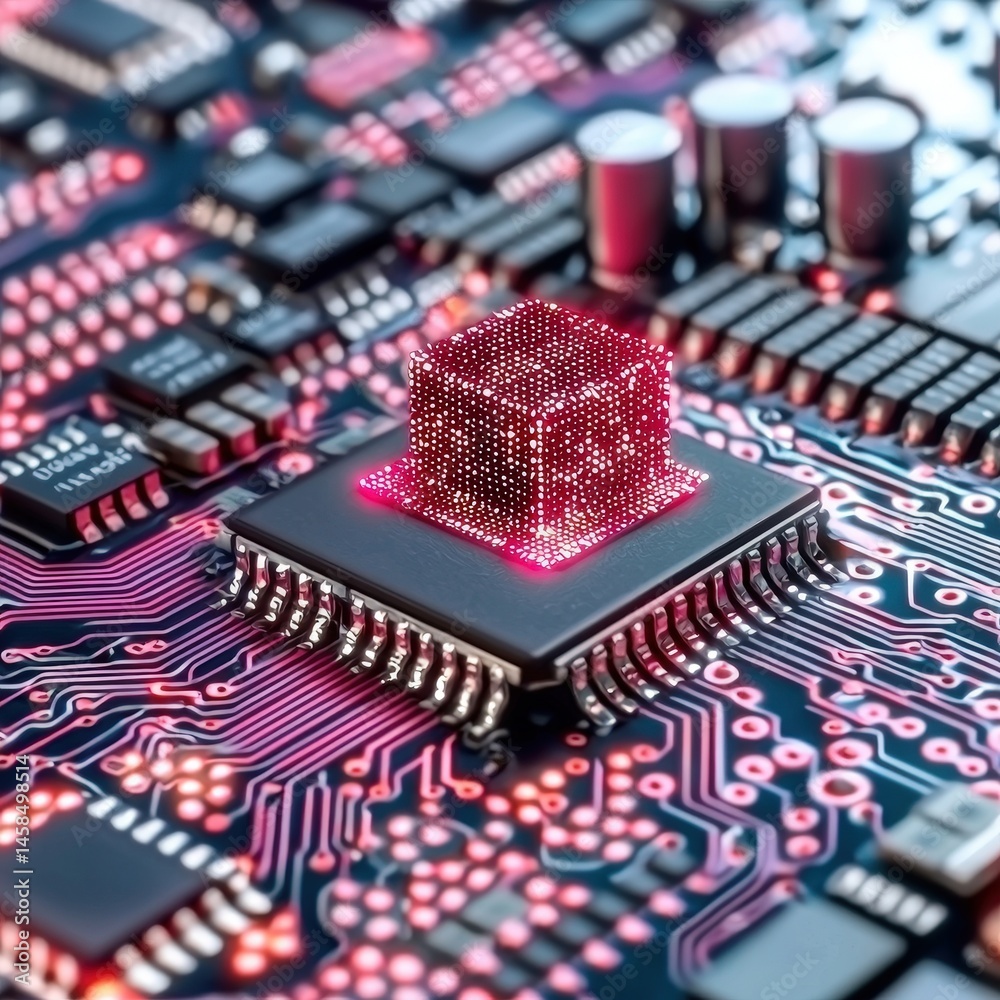 Poster close-up of a micro processor showcasing intricate design and technology in modern electronics