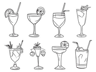 daiquiri cocktail drink with lime line art