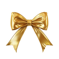 Fototapeta premium Golden ribbon bow on colorful striped background a festive gift decoration