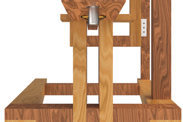 Vintage Treadle Woodworking Lathe with Foot-Powered Wheel on a Transparent Background PNG CAD rendering realistic render