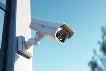 Modern Security Camera on Residential Home Wall High-Tech Surveillance for Safety
