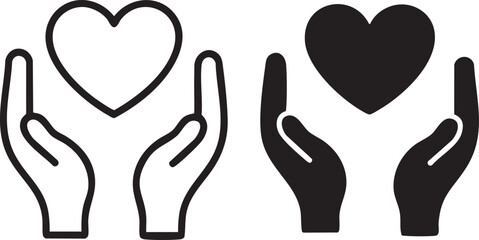  two hands holding a heart in different color styles
