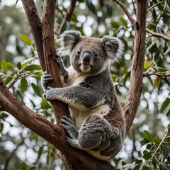 Koala Holding Its Baby High in a Tree