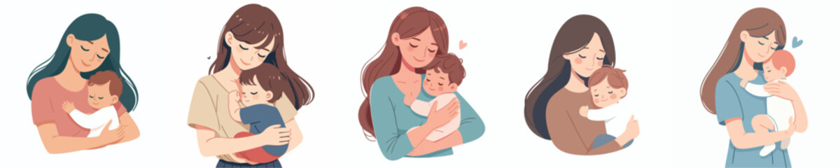 vector warm hug of a mother's affection with her baby