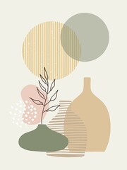 Boho minimalist vase pot vector illustration poster background