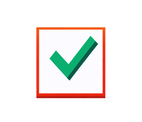 Green check mark symbol with colorful border for approval design on a transparent background, cut out
