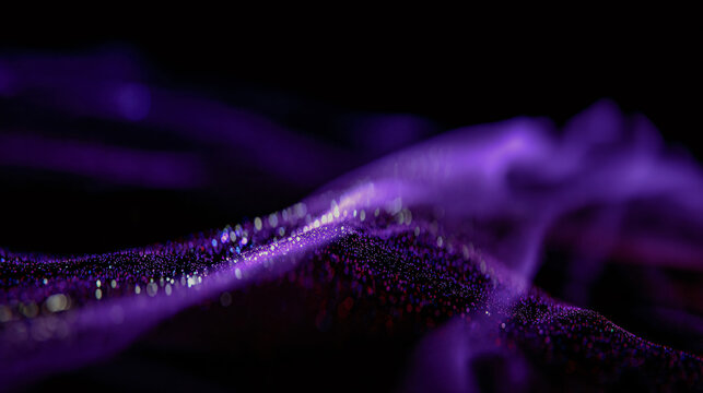Nonfigurative purple wave with glowing particles, creating an atmospherical and dynamic visual.