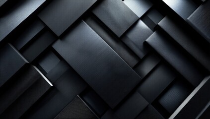 Naklejka premium Overlapping black textured rectangles create a modern, abstract geometric pattern with a sleek, industrial feel.