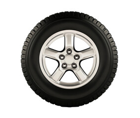 Fototapeta premium Modern alloy wheel with tire for vehicles and auto enthusiasts on a transparent background, cut out