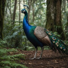  Peacock Walking Through a Rainforest Clearing