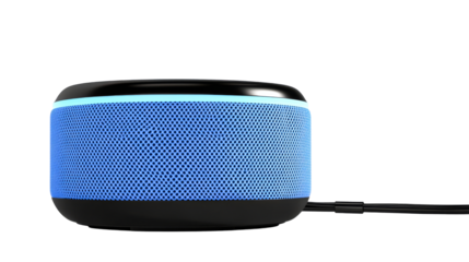 Portable blue speaker with cable, audio equipment, cut out transparent