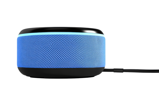 Portable blue speaker with cable, audio equipment, cut out transparent