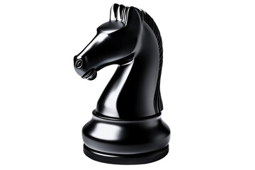 Shiny black knight chess piece on black, cut out transparent