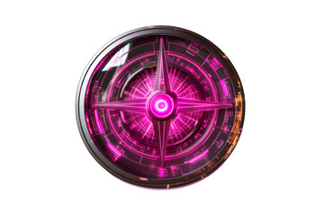 Navigator compass with pink neon glow, direction symbol, cut out transparent