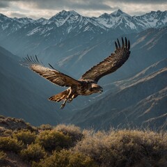 Fototapeta premium Raptor Swooping Through the Mountain Winds