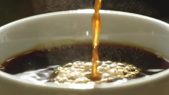 coffee pouring to coffee cup in the morning, close up shot