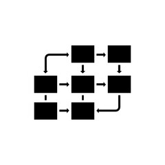 3D Model Rendering Pipeline Icon with Box Flow Outline in Black Line Style