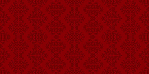 Red seamless damask ornament rich background. Vintage victorian decorative pattern for wallpaper, textile, and interior design.