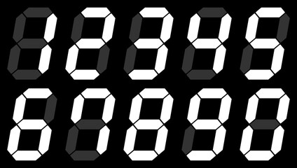 デジタル数字のイメージ　セット　高画質　白文字背景黒