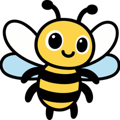 Cute Cartoon Bee with Big Eyes and Bold Black Outlines – Fun Vector Illustration for Kids Projects