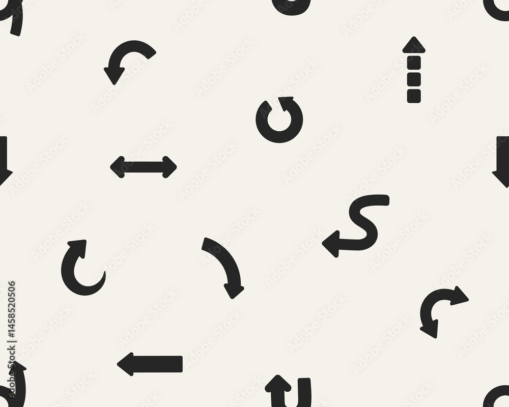 Fototapete Arrows, seamless pattern, repeating print. Endless background design with pointing elements, direction, movement and navigation symbols, computer signs. Flat vector illustration for wrapping, textile