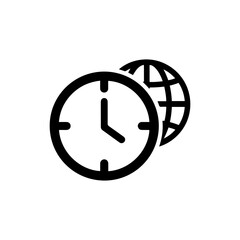 Time Zone Black Icon Clock with Globe Symbol Outline